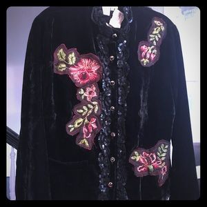 Alberto Makali Black Jacket with appliqué roses.